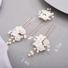 Chargances 3pcs White Flower Pearl Hair Pins Bridal Rose Gold Pearl Beaded Hair Pins Handmade Wedding Hair Accessories for Women Girls Bridesmaids (Rose Gold) view 4