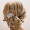 Aimimier Flower Crystal French Hair Comb Luxury Rhinestone Side Combs Long Teeth Hair Pins Hair Accessories for Bride and Bridesmaid(Blue) view 1