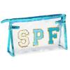 AsodSway Preppy Patch SPF Clear Cosmetic Bag Valentine's Day SPF Varsity Letter Toiletry Makeup Bag Waterproof PVC Cosmetic Case Multi-Function Zippered Pouch for Beach Pool, Pencil Pen Case(Blue) view 1