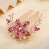 Aimimier Flower Crystal French Hair Comb Luxury Rhinestone Side Combs Long Teeth Hair Pins Decorative Hair Accessories for Women (Rose red) view 1