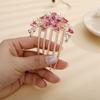 Aimimier Flower Crystal French Hair Comb Luxury Rhinestone Side Combs Long Teeth Hair Pins Decorative Hair Accessories for Women (Rose red) view 4