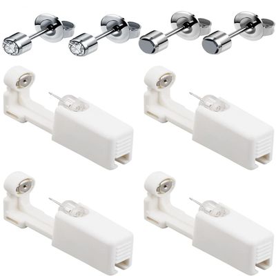 Orglace 4 Pack Ear Piercing Kit,Disposable Ear Piercing Gun with Cubic Zirconia Earring Studs,Self Ear Piercer Kit for Salon at Home (White-Black)