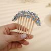 Aimimier Double Flower Crystal French Hair Comb Shinny Rhinestone Gem Side Combs Long Teeth Hair Clips Bridal Hair Accessories for Women Girls(Blue) view 3