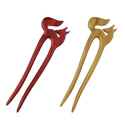 CHOISBEING Wooden Hair Forks U Shape Hair Stick for Long Hair Handmade French Hairpin Wood Vintage Two Prong Hair Clip for Women Hair Accessories (2pack fox hair pins)