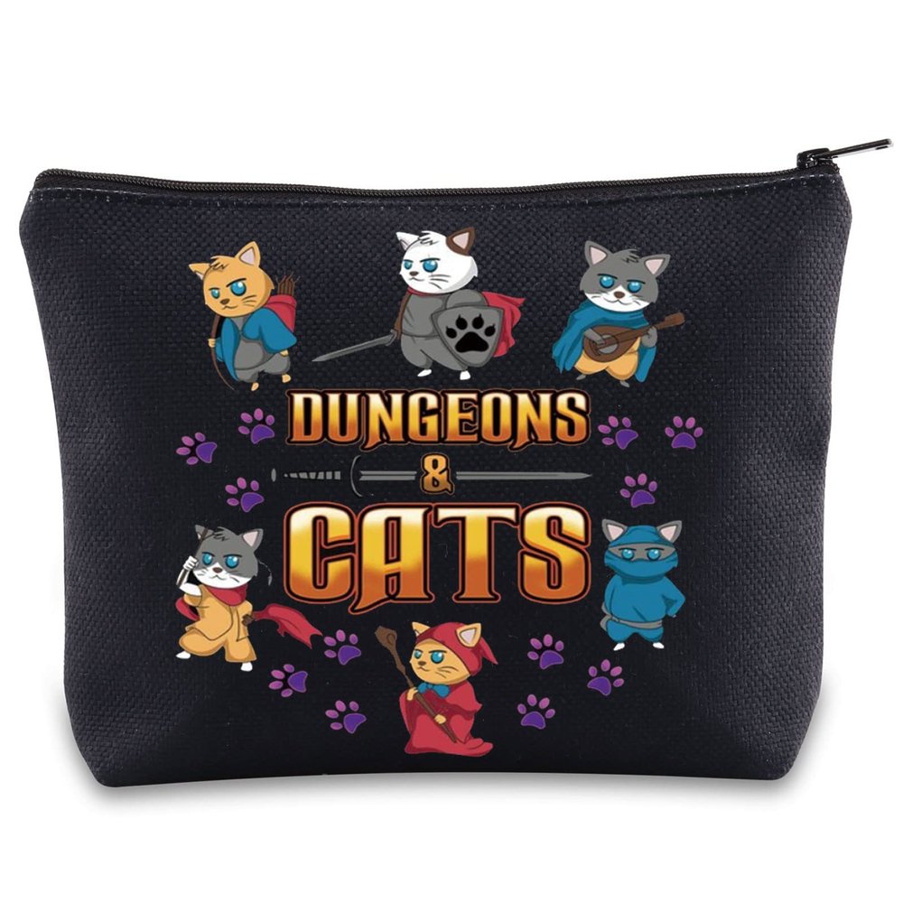 BWWKTOP Cats Cosmetic Makeup Bag Legends of Fantasy Gifts Dragon Master Zipper Pouch Bag Questers & Creatures Gamer Gifts (Dungeo and Cat)