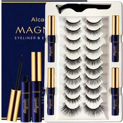 Alcastar Magnetic Eyelashes and Eyeliner Kit,Magnetic Lashes Natural Looking with Eyeliner,Eyelash With Applicator,Waterproof, Long Lasting,Cruelty Free (A+AC13-A5)