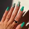 24 PCS Cute Flowers Press On False Nails Short Medium Length Full Cover Acrylic Ballerina Fake Nails Almond Shaped Nails Summer Fashion Nail Salons and Home DIY Nail Art (JP2018 Square, Green) view 1