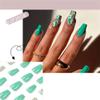 24 PCS Cute Flowers Press On False Nails Short Medium Length Full Cover Acrylic Ballerina Fake Nails Almond Shaped Nails Summer Fashion Nail Salons and Home DIY Nail Art (JP2018 Square, Green) view 2