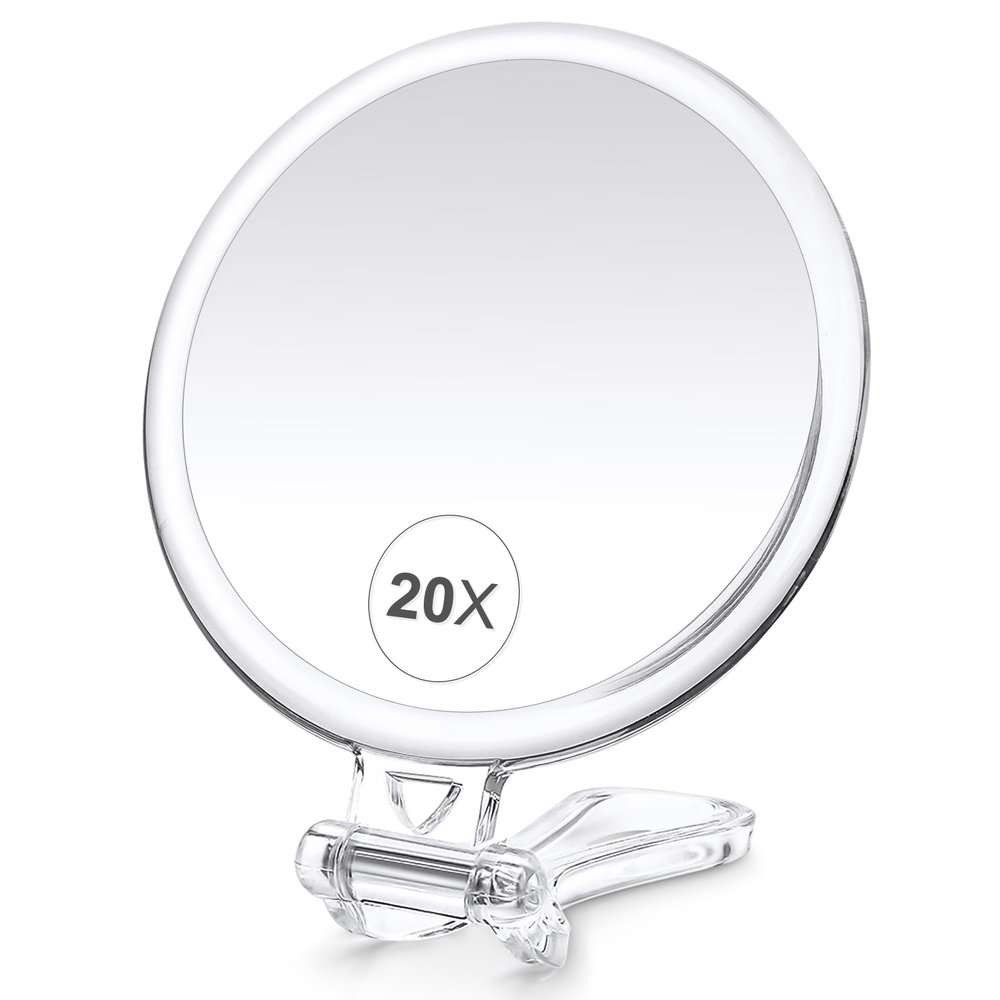 B Beauty Planet 20X Magnifying Home Mirror, Round 5'' Handle for Travel, Double-Sided 1X/20X, Foldable Makeup Mirror, Tabletop Mount