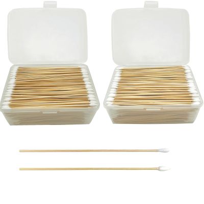 1200ct Pointed and Round Long Cotton Swabs With Reusable Box - 100% Natural Cotton Buds With Wooden Sticks - Non Sterile Cotton Tipped Applicators For Ear & Gun Cleaning Tools, Makeup Remover