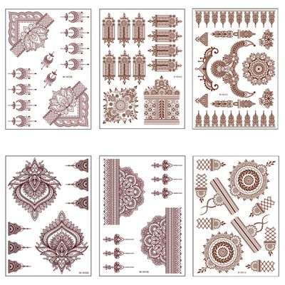 Temporary Tattoos,Henna Tattoos Brown Red Tattoos Sticker Lace Temporary Tattoos Waterproof Body Stickers For Women Girls Body Art 6Sheets