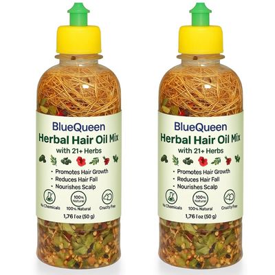 BlueQueen Herbal Hair Oil Mix of 21 Herbs for Thick Long Hair Growth 50 grams, Hairfall, Hair Repair, Scalp Care, Haircare Products Both for Men & Women - 1.76 Floz - Pack of 2