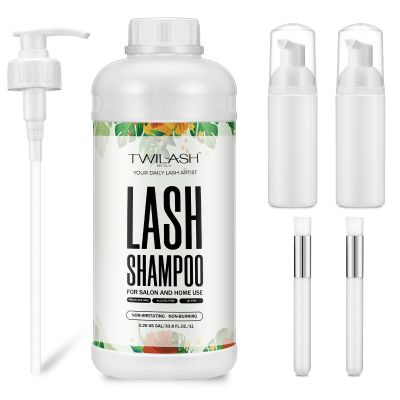 TWILASH BY DLY Lash Shampoo Bulk, Eyelash Cleanser for Extensions 1 Liter - 2 Foam Pump Bottles, 2 Lash Cleansing Brushes, Dispenser Pump - Eyelid Foaming Cleanser for Professional Salon and Home Use