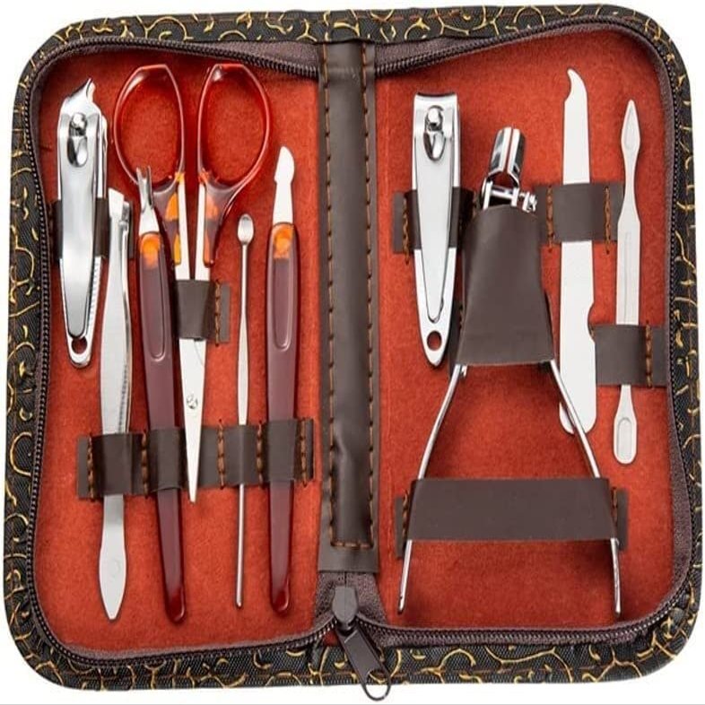 Nail Clippers, Manicure Pedicure Set,Nail Clippers Manicure Set,Set 10in1 Pedicure Manicure Tool Nail Stainless Steel Cuticle Clippers Nipper Scissors Cleaner Grooming Kit Case (Color : As Shown Size