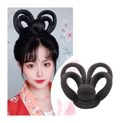 Messy Bun Hair Synthetic Chinese Ancient Wig Hanfu Headdress Hair Bun Elegant Retro Headwear Ancient Chinese Women Cosplay Wigs Accessories Real Human Hair Buns (Color : VM38)