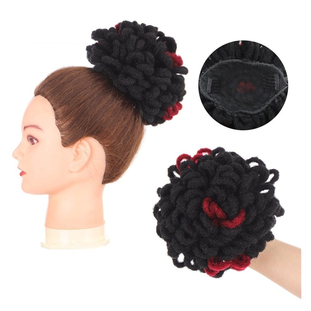 Messy Bun Hair Synthetic DreadLock Afro Puff Hair Bun Chignon Drawstring Ponytail Faux Locs Clip In Pony Tail Hairpieces Hair Extensions for Black Women Real Human Hair Buns (Color : 1B-Bug)