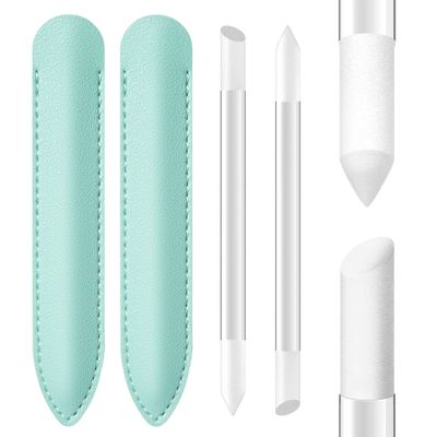 2 Pcs Glass Cuticle Pusher with Leather Case, Glass Cuticle Stick Fingertip Precision Filing Cuticle Remover Etched Dual-Ended Manicure Stick