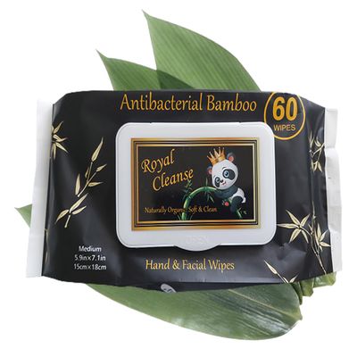 Royal Cleanse Bamboo wipes, Antibacterial, full body Wipes, Unscented, Alcohol & chemical free, lint free, safe for all skin types, resealable lid, 60ct