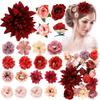 Ahoney 20 Pieces Red Rose Hair Clips for Women Girls Hair, Artificial Flowers Floral Alligator Clips Flowers Hair Pins Valentines Hair Accessories for Mexican Prom Gothic Party Hair Decor (Red) view 1