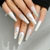 Cubic Zirconia Laser Color Press On False Nails Medium Length Full Cover Acrylic Long Ballerina Coffin Shaped Shiny Fake Nails for Women Nail Salons Home DIY Nail Art 24 PCS(A19-ZXG-2 White) view 1