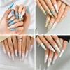 Cubic Zirconia Laser Color Press On False Nails Medium Length Full Cover Acrylic Long Ballerina Coffin Shaped Shiny Fake Nails for Women Nail Salons Home DIY Nail Art 24 PCS (A19-ZXG-7 Gold) view 3