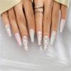 Cubic Zirconia Laser Color Press On False Nails Medium Length Full Cover Acrylic Long Ballerina Coffin Shaped Shiny Fake Nails for Women Nail Salons Home DIY Nail Art 24 PCS(A19-ZXG-3 Pink) view 1