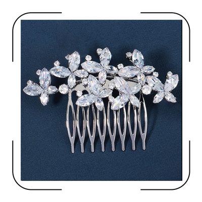 Sparkly Cubic Zirconia Bridal Hair Comb Crystal Butterflies Wedding Hair Piece Bridal Hair Pin Silver Gold CZ Formal Hair Accessories for Bride HB070 (Silver)