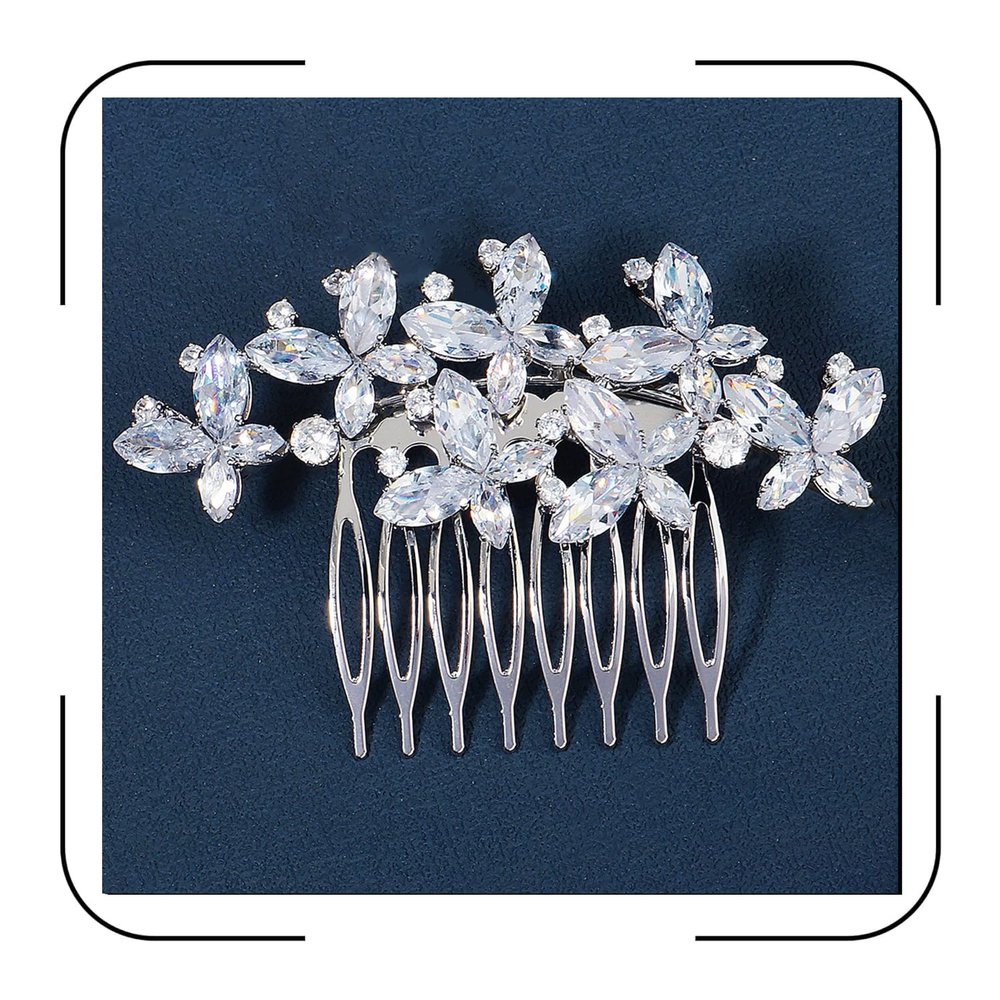 Sparkly Cubic Zirconia Bridal Hair Comb Crystal Butterflies Wedding Hair Piece Bridal Hair Pin Silver Gold CZ Formal Hair Accessories for Bride HB070 (Silver)