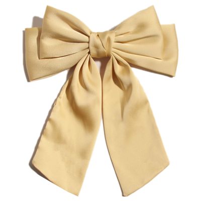 1pc Big Satin Pompom Hair Bows - Furling Large Retro Hair Clips for Women & Girls (Light Camel)