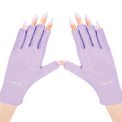 AIRSEE UV Gloves for Nail Lamp,Professional UPF50+ UV Protection Gloves for Manicures Nail Art,Fingerless Gloves That Shield Skin from The Sun and Nail Lamp (Purple)