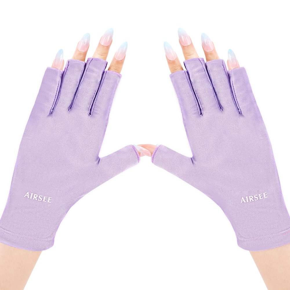 AIRSEE UV Gloves for Nail Lamp,Professional UPF50+ UV Protection Gloves for Manicures Nail Art,Fingerless Gloves That Shield Skin from The Sun and Nail Lamp (Purple)