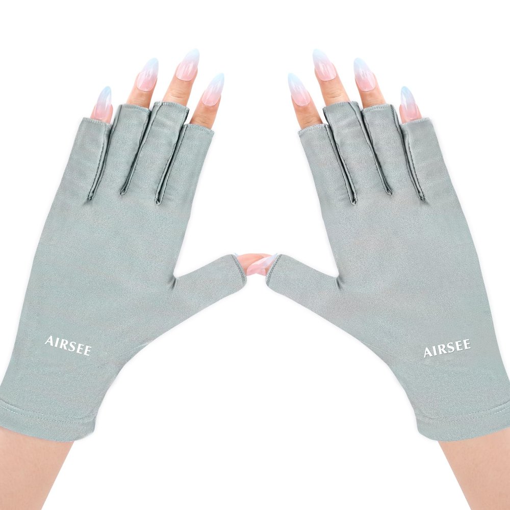 AIRSEE UV Gloves for Nail Lamp,Professional UPF50+ UV Protection Gloves for Manicures Nail Art,Fingerless Gloves That Shield Skin from The Sun and Nail Lamp (Mint Green)