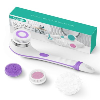 VOYOR Electric Body Brush Back Scrubber for Shower Rechargeable Exfoliating Bath Brush Powered Shower Brush with Non-Slip Long Handle Deep Cleansing, Exfoliation, Massaging Spin Brush BC100 (Purple)