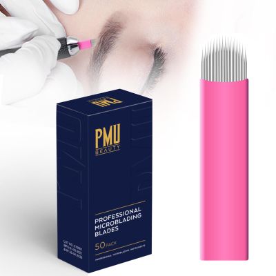 50Pcs Professional Microlading Needles 0.18mm Diameter Disposable Manual Eyebrow Blades Tattoo Neddles Permanent Makeup Supplies Microblading Kits (16 U)