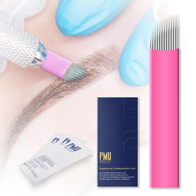 50Pcs Professional Microlading Needles 12 Pins Curved Flat with 0.18mm Diameter Disposable Manual Eyebrow Blades Permanent Makeup Supplies Microblading Kits