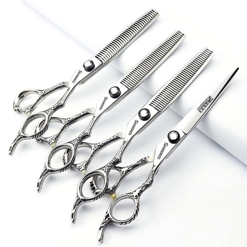 6/7 Hair cutting Scissors/Hair scissors - Hairdresser Scissors Barber Scissors Razor Sharp Stainless Steel Shear (Silver) (6.5-inch 4pc)