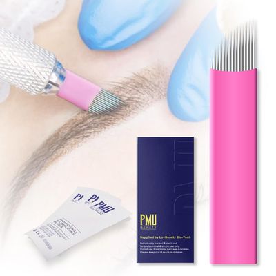 50Pcs Professional Microlading Needles 14 Curved Flat with 0.18mm Diameter Disposable Manual Eyebrow Blades Tattoo Neddles Permanent Makeup Supplies Microblading Kits