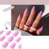 Meranti Colors Press On False Nails Medium Length Square Full Cover Acrylic Fake Nails Removable Summer Fashion Ballerina Nails for Nail Salons and Home DIY Nail Art 24 PCS (JP2072 Light Purple) view 2