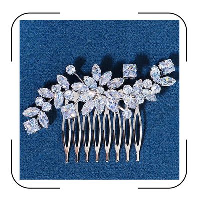 Elegant Zirconia Floral Hair Comb for Brides | Silver Wedding Hairpiece | Sparkling Crystal Bridal Hair Accessories for Women