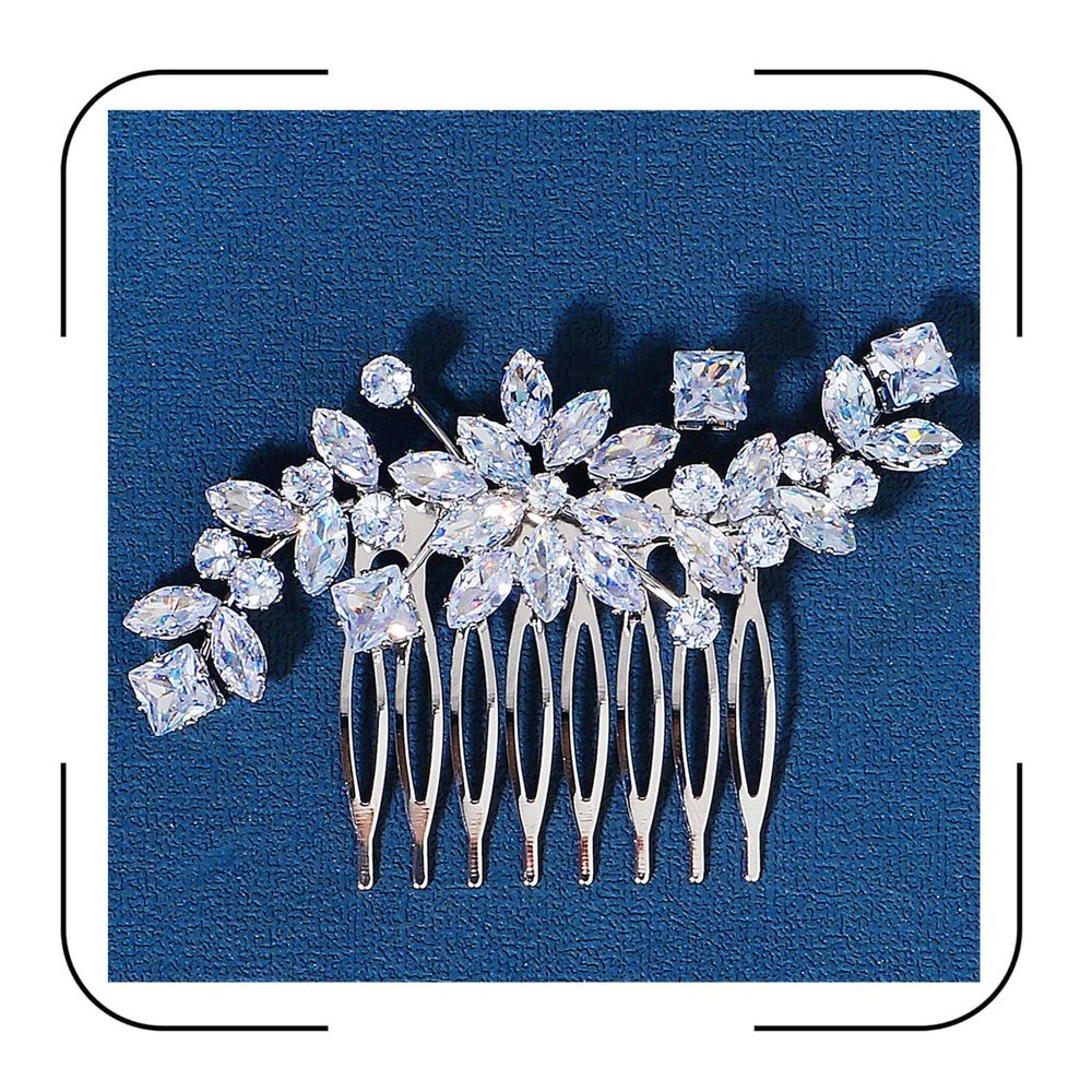 Elegant Zirconia Floral Hair Comb for Brides | Silver Wedding Hairpiece | Sparkling Crystal Bridal Hair Accessories for Women