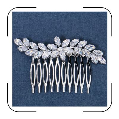 Elegant Silver Bridal Hair Comb with CZ Crystal Floral Leaf Design Wedding Hair Accessories for Bride Vintage Rhinestone Hair Piece for Women