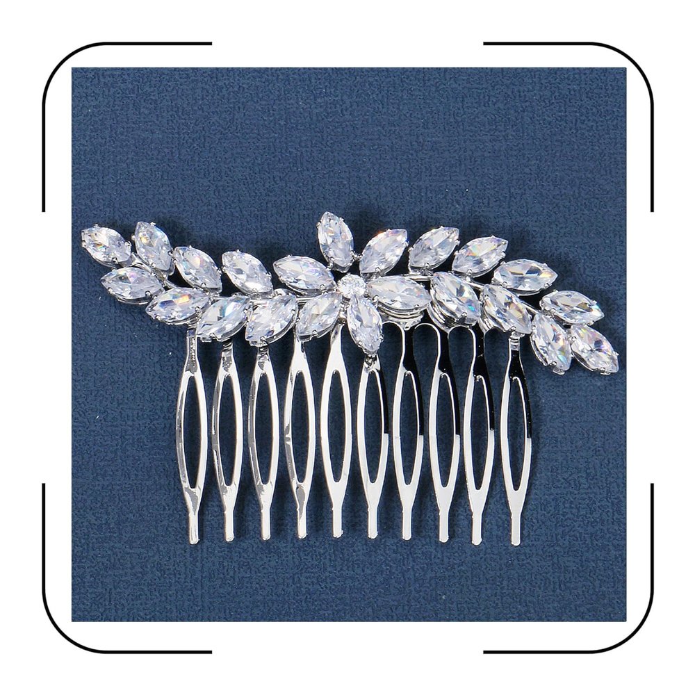 Elegant Silver Bridal Hair Comb with CZ Crystal Floral Leaf Design Wedding Hair Accessories for Bride Vintage Rhinestone Hair Piece for Women