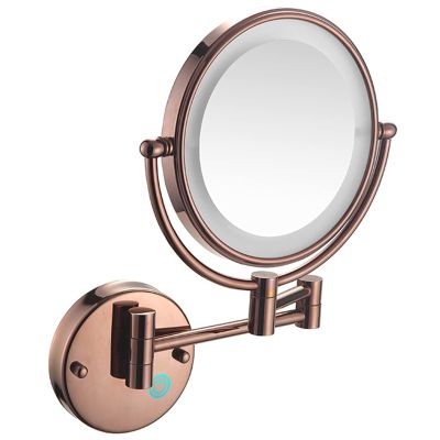 KEYQEEN Touch Dimmable LED Makeup Mirror with Lights and 1X/10X Magnification, Lighted Double Sided Shaving Mirror Bathroom Wall Mounted Extendable Vanity Mirror,Rose Gold,Plug in