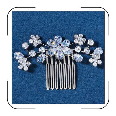 Sparkly Wedding Hair Accessories for Bride Crystal Hair Comb Silver Floral Hair Pieces CZ Crystal Wedding Headpiece
