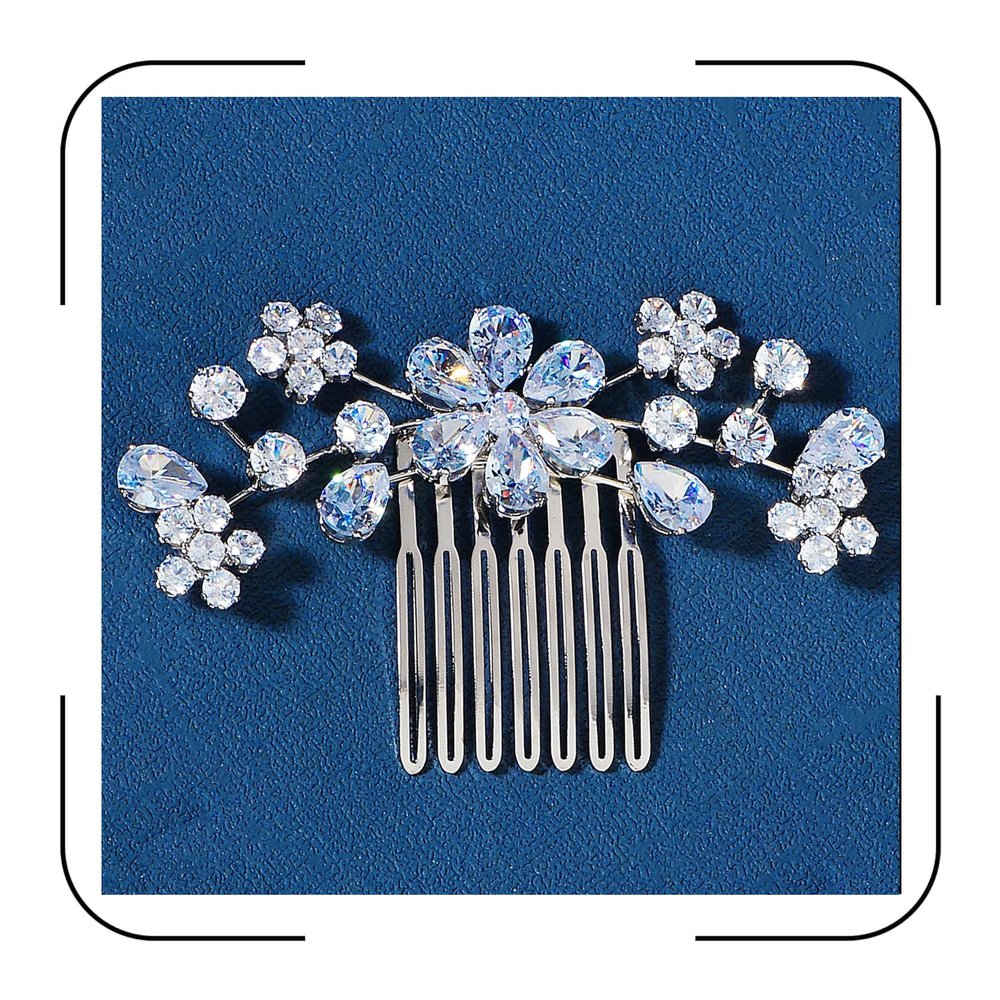 Sparkly Wedding Hair Accessories for Bride Crystal Hair Comb Silver Floral Hair Pieces CZ Crystal Wedding Headpiece