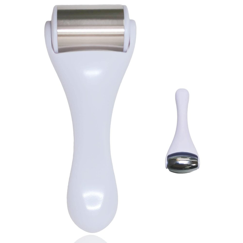 Hysotok Ice Roller & Massager for Face & Eyes - Stainless Steel, 2 Pcs, Pain Relief, Dark Circles, Migraine (White)