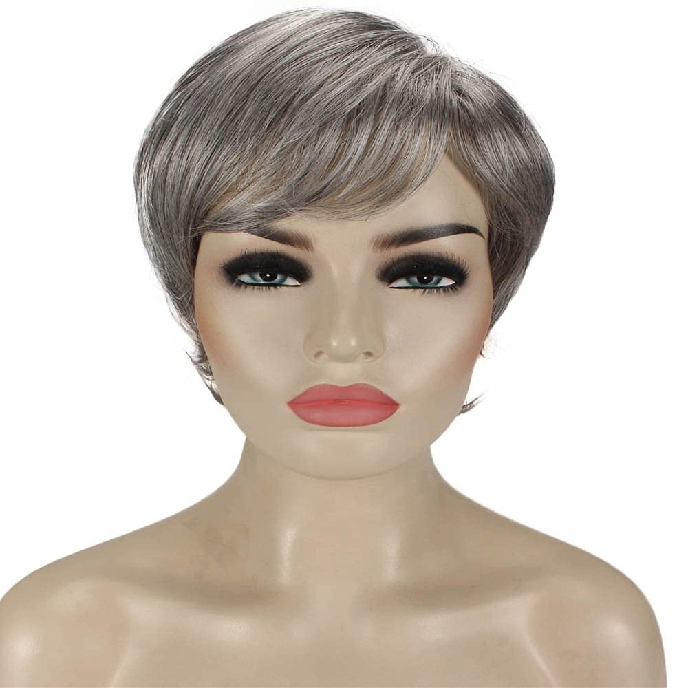 Still ME Rita Full Wig 2.5-4.5 in StraightSynthetic Fiber, Free Part Full Wig (Salt & Pepper Grey)