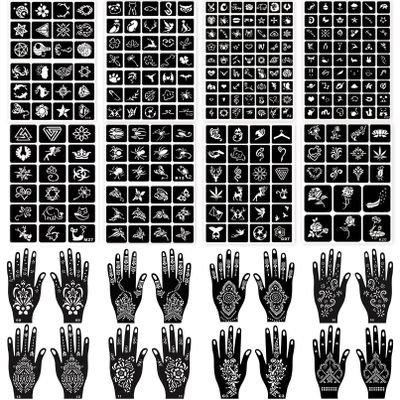 24 Sheets Henna Tattoo Stencils, 276+pcs Temporary Tattoo for Women Reusable Face Body Paint DIY Art Glitter Airbrush Tattoo Stencils Pack