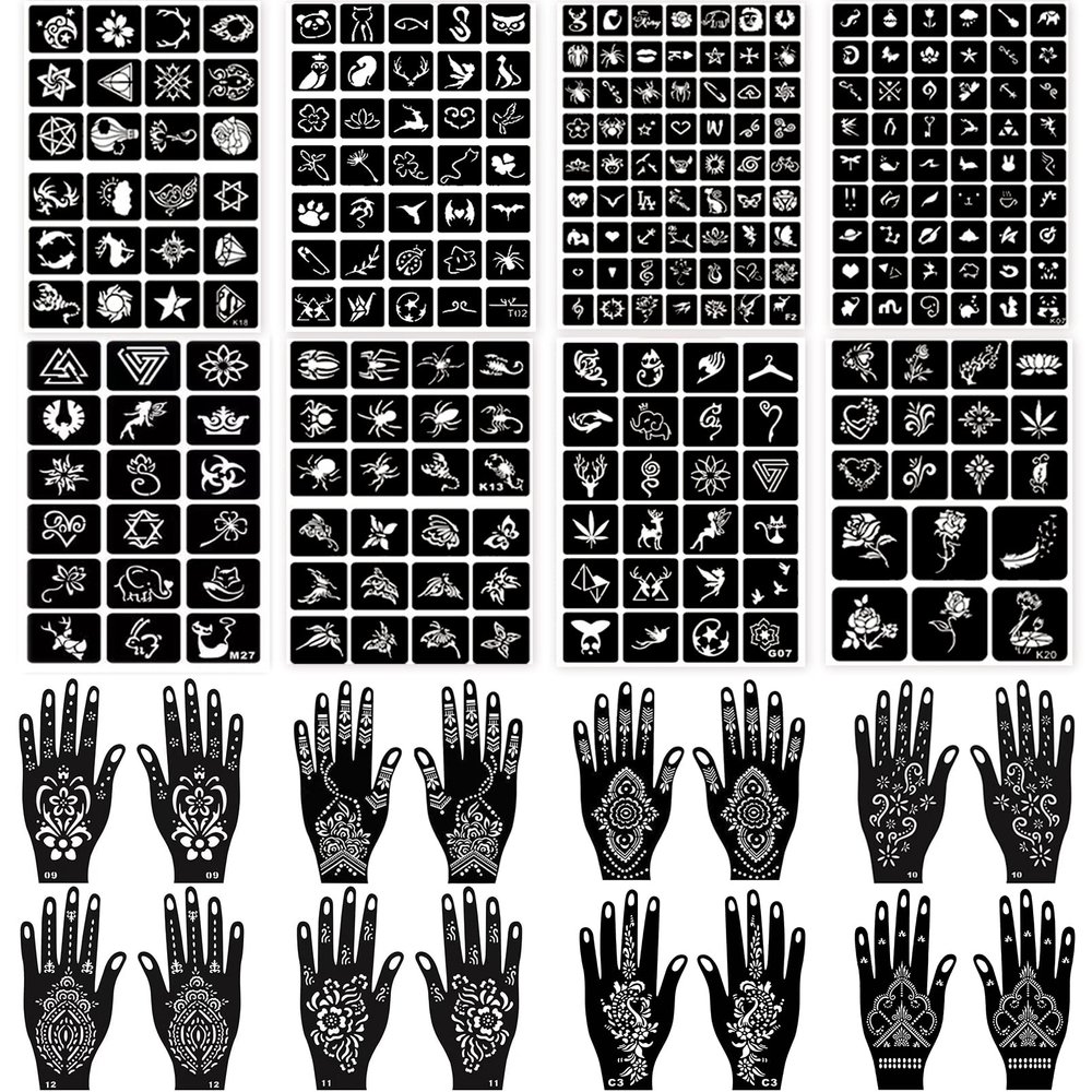 24 Sheets Henna Tattoo Stencils, 276+pcs Temporary Tattoo for Women Reusable Face Body Paint DIY Art Glitter Airbrush Tattoo Stencils Pack