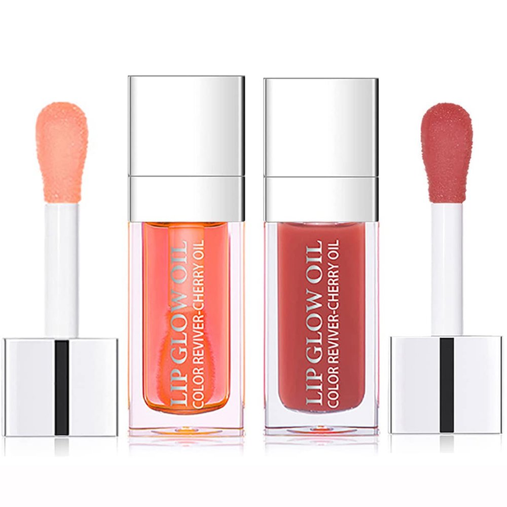 Alisesun 2 Set Lip Oil Hydrating Tinted Lip Balm, Plump Lip Gloss Lip Care Transparent Toot Lip Oil Tinted, Nourishing Repairing Lightening Lip Lines Lip Care Products (Pink/Rosewood)